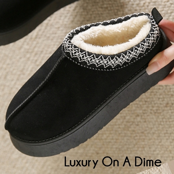 Platform Slippers Tazz Faux Fur Slip-on Vegan Suede Mule Winter Women's Shoes - Picture 4 of 9